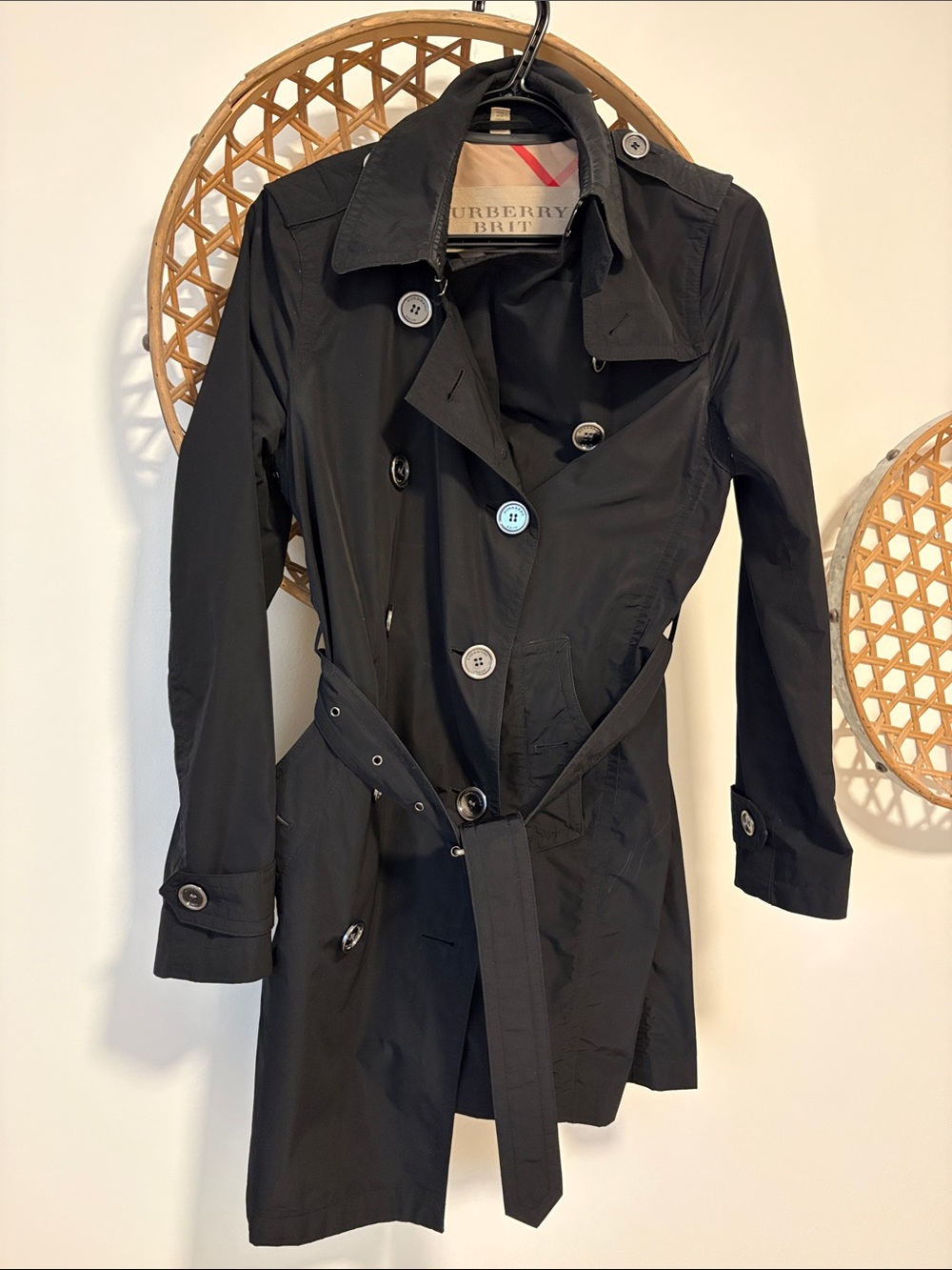 Burberry Black Double-Breasted Trench Coat with Belt- Excellent condition!